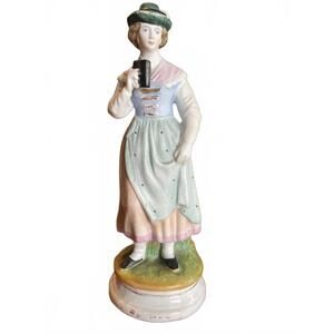 Vintage Weiss German Biscuit Figurine of Woman in Dress Holding a Mug